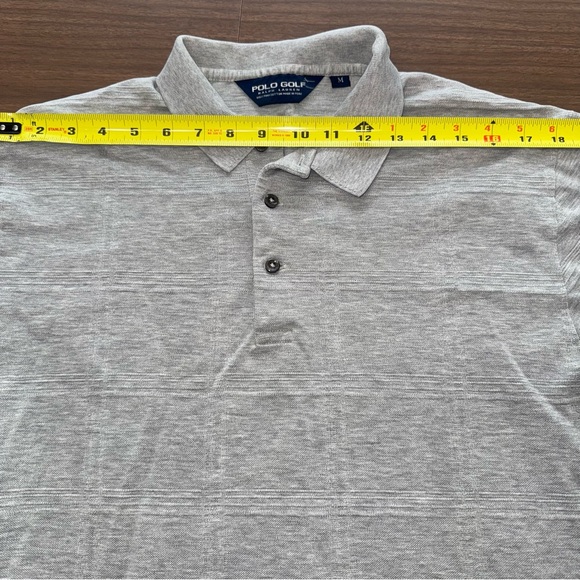 Polo Golf Ralph Lauren M Gray Textured Check Stripes Logo Button Polo Shirt - Picture 7 of 9